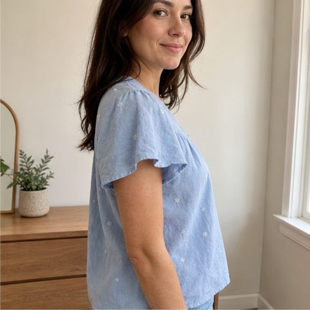 Navy Button Blouse - Picture 3 of 6